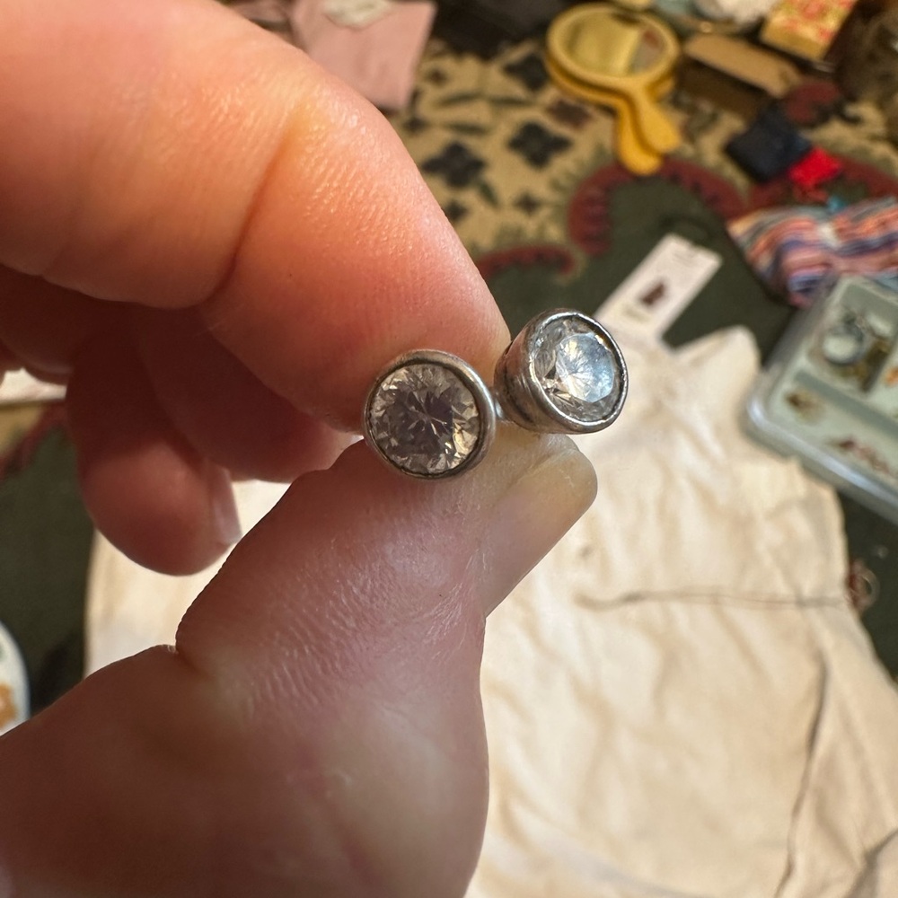 Silver Stud Earrings with Clear Stones
